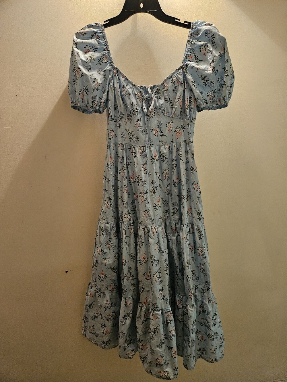 Blue Rain Powder Blue Floral Puff Sleeve Midi Dress